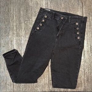 High Rise Black Jeans with Nautical Button Accents